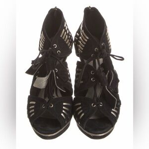 Stunning authentic suede black strappy Christian Dior stiletto shoes EUC